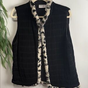 Chico's Black Vest with Faux Fur Trim